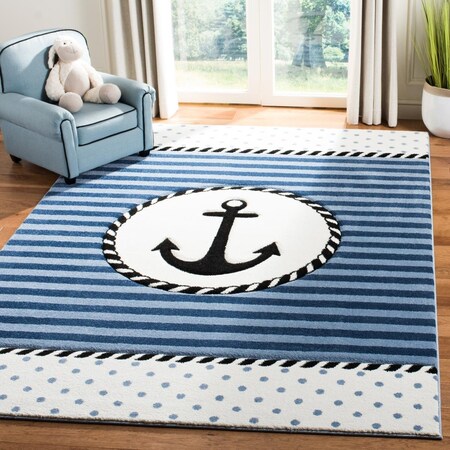 Safavieh 5 ft. 3 in. x 7 ft. 6 in. Carousel Kids Rectangle Power Loomed Area Rug Navy & Ivory CRK124N-5